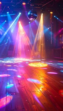 A vibrant nightclub interior with colorful lights