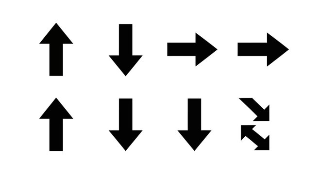 Versatile collection of essential black arrow icons for digital interfaces, representing direction, navigation, and user interaction in web and app designs