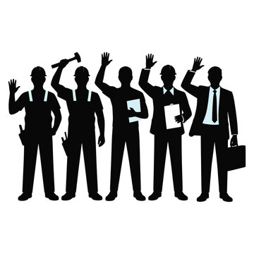 Business people silhouettes vector illustration of group of men and women in office team meeting crowd work concept