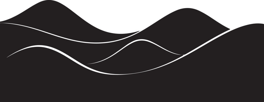 minimalist black and white mountain landscape with wavy lines