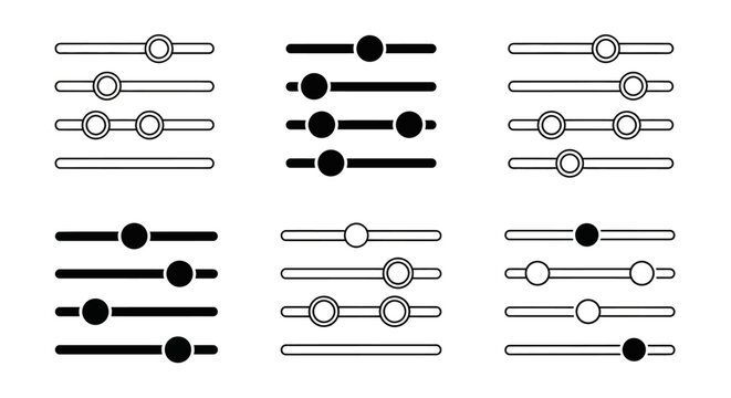 Set of diverse slider icons representing adjustment and control in user interfaces for digital applications and web design