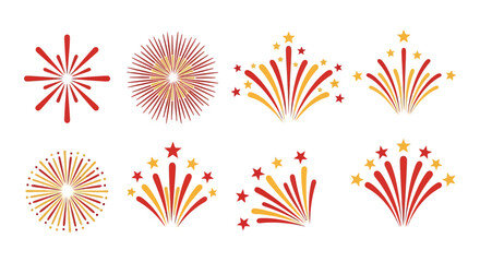 Vibrant graphic collection of fireworks bursts for festive celebrations, holiday events, and joyful displays in the night sky © imran
