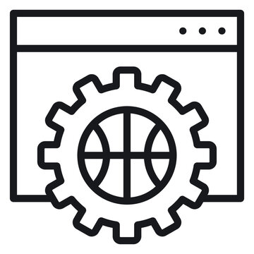 Web Browser with Gear and Globe Vector Icon Illustration, Representing Global Website Settings, Internet Configuration, Network Optimization, Online Technical Support, and Web Development.