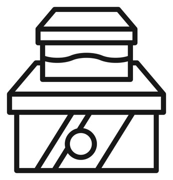Stacked Boxes and Packaging Vector Icon, Minimalist Black Line Art Illustration of Storage Containers or Ballot Box, Scalable Silhouette Symbol for Business, Logistics, Retail, and Organization.