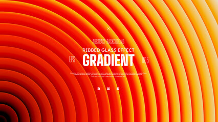 Plakat Circular abstract gradient background with glass displacement effect, Sound wave iridescent neon yellow red ribbed fractal texture with bright smooth fluted stripes, Vector radial pattern