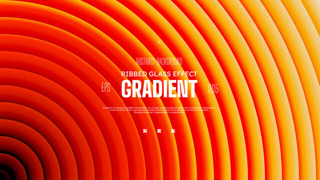 Circular abstract gradient background with glass displacement effect, Sound wave iridescent neon yellow red ribbed fractal texture with bright smooth fluted stripes, Vector radial pattern