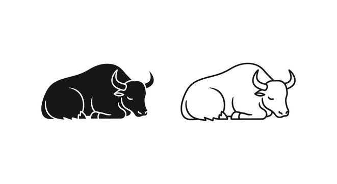 Black and White Yakin Bull Art Design Vector Icons Vector