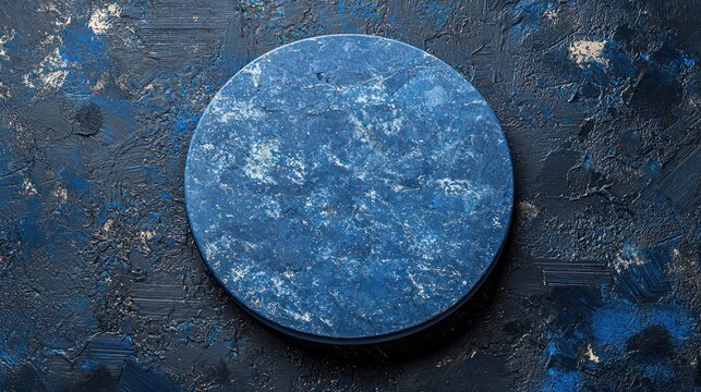 Blue round platter on textured dark background, mockup