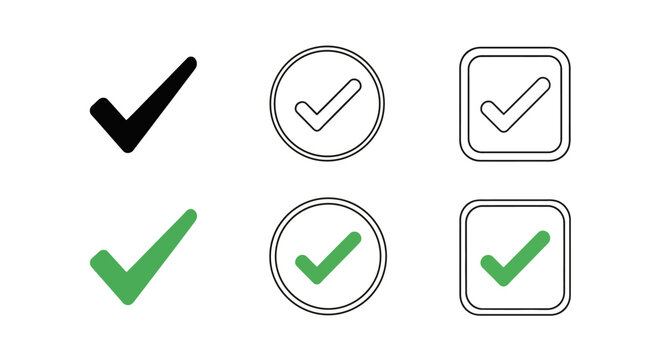 High-quality vector checkmark icon set for digital applications, representing verification, approval, and task completion across various designs