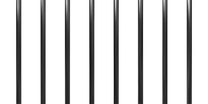 Jail bar vector 3D realistic illustration, prison window or gate grate, vertical black metal lattice, cage iron fence