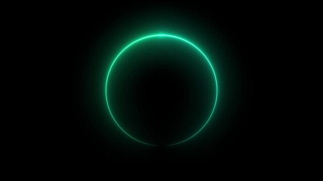 Abstract neon circle animation rotating and glowing against a dark background with futuristic digital.Cyan circle glow border concept on the transparent background. alpha channel, seamless loop,
