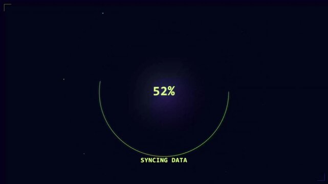 A progress bar displays  syncing data on a dark screen.