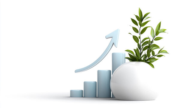 Business growth concept showing rising bar graph with arrow, symbolizing increasing success, financial development, progress, and sustainable economic wealth
