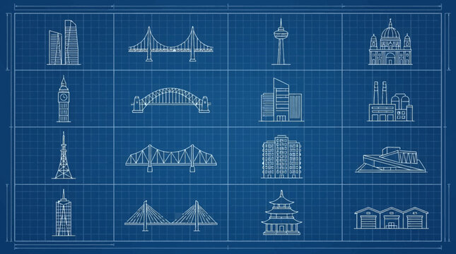 Architectural blueprints of famous landmarks.