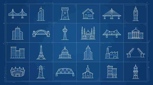 Architectural blueprints of famous landmarks.