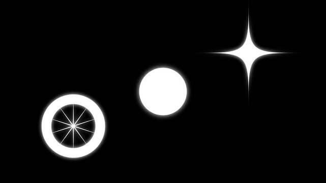 Abstract white neon circle star pulse loop, futuristic glowing geometric shape flashing on black screen for camera focus vfx, high quality Glowing circle and star flash animation. 4k video