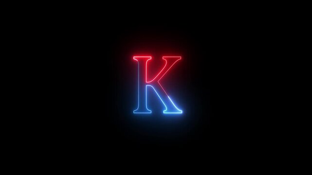 Glowing Neon Letter K Animation Red and Blue Light on Dark Background