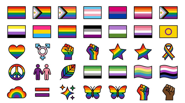 LGBTQ Pride Rainbow Flags Symbols.