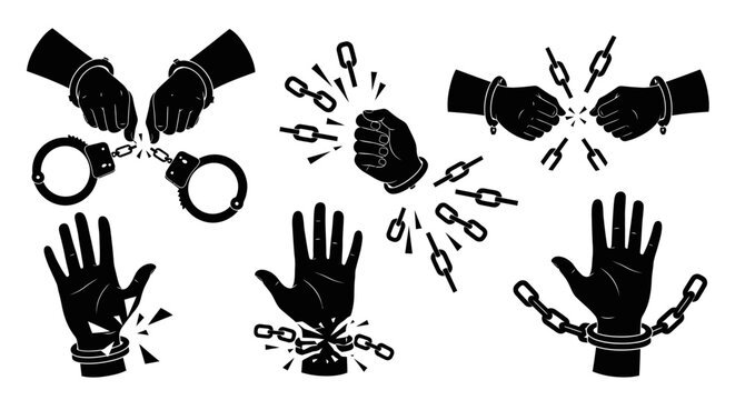 Breaking free from chains and handcuffs.