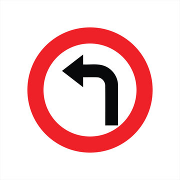 Turn left sign showing a directional arrow inside a red circular border indicating a mandatory route.
