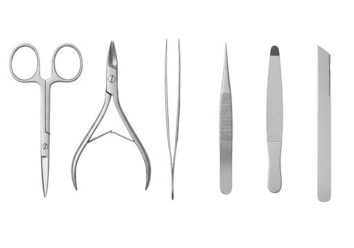 Assorted surgical instruments displayed in a row for medical use