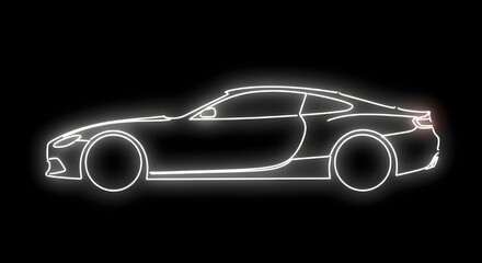 Naklejka premium Glowing neon sports car outline on black background futuristic design vector illustration