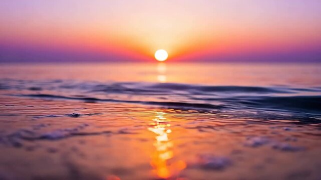 Sunset at the beach with foamy waves