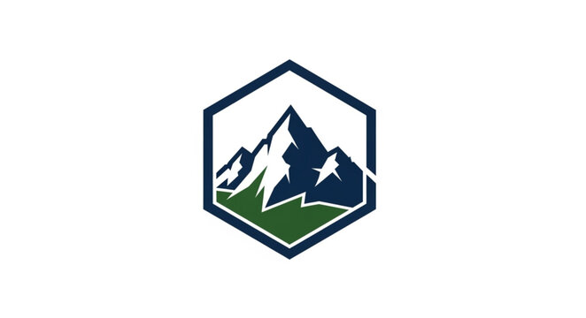 Hexagonal mountain badge logo with stylized peaks.