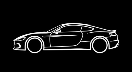 Fototapeta premium Modern sports car neon outline illustration on black background for automotive design and technology