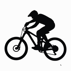 Fototapeta premium Mountain biker riding downhill silhouette illustration for extreme sports and adventure concept