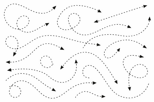 Abstract swirling lines with arrows pointing in various directions on white