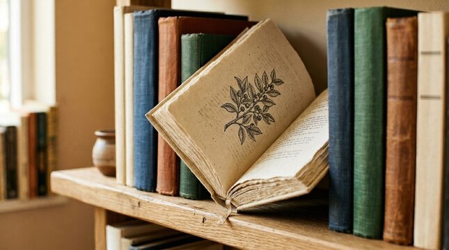 Close-up of book spines and open pages on a modern shelf emphasizes paper texture, literary detail, and the tactile quality of