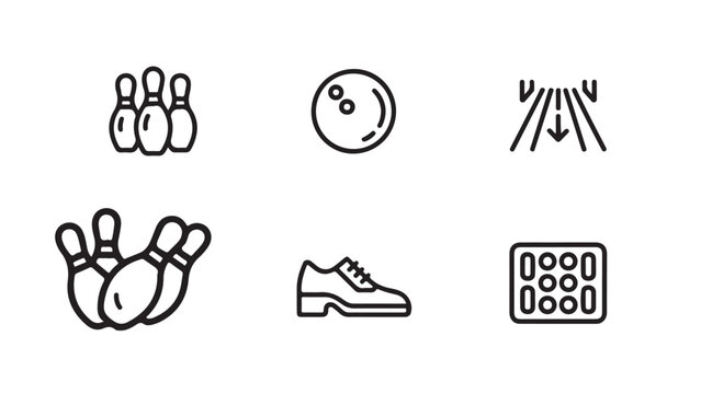 Vector illustration of bowling icons including pins ball lane strike shoe and score board