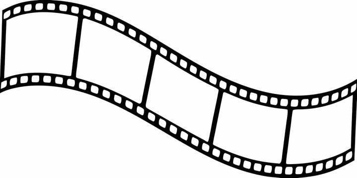 A curved strip of film with multiple rectangular frame divisions
