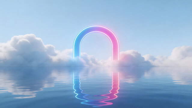 Neon arch over water and clouds