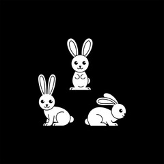 Obraz premium easter bunny with easter eggs, black and white buttons on white Collection of Sixteen Cute Cartoon Bunny Emojis with Various Facial Expressions.