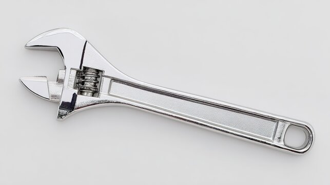 Silver Adjustable Wrench Resting on White Surface