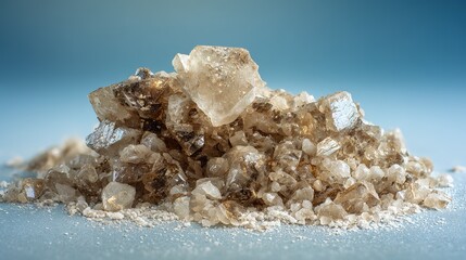 Obraz premium Crystal Cluster: Clear, Rough Stones Amidst Fine Powder