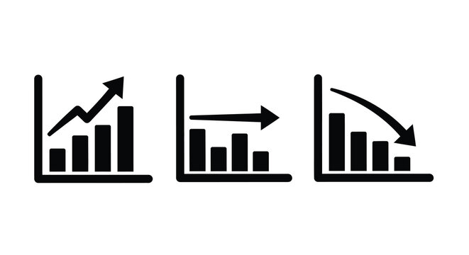 Three black bar graphs showing growth stability and decline silhouette