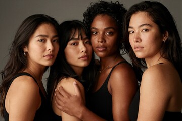 Fototapeta premium Diverse women posing together in studio group portrait