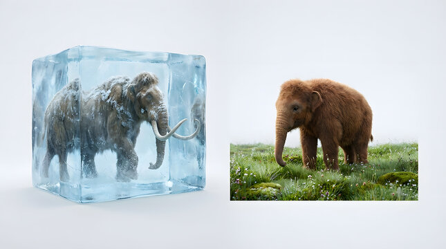 Woolly mammoth cloning and de-extinction concept