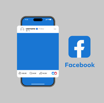 Facebook social media post on a modern smartphone screen, blue brand digital interface for online community interaction, profile feed in clear mode with reaction icons and follow button