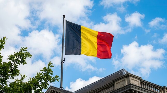 Belgian flag waving in the sky