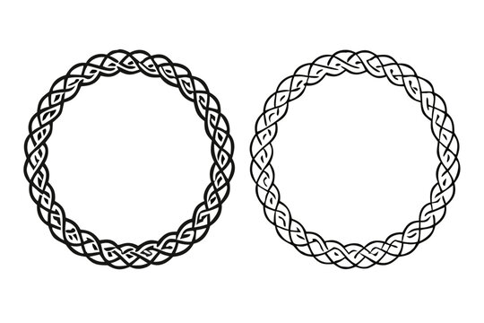 Two ornate circular celtic knotwork frames against a dark background