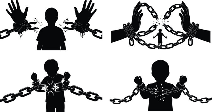 Symbolic depictions of restraint and confinement using chains and silhouettes