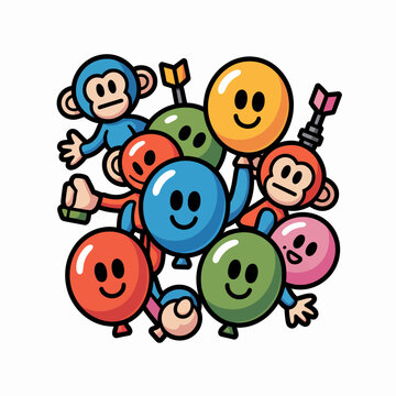 Colorful Monkeys Playing with Smiling Balloons