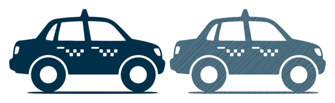Taxi, cab, vehicle icons, transportation symbols, blue