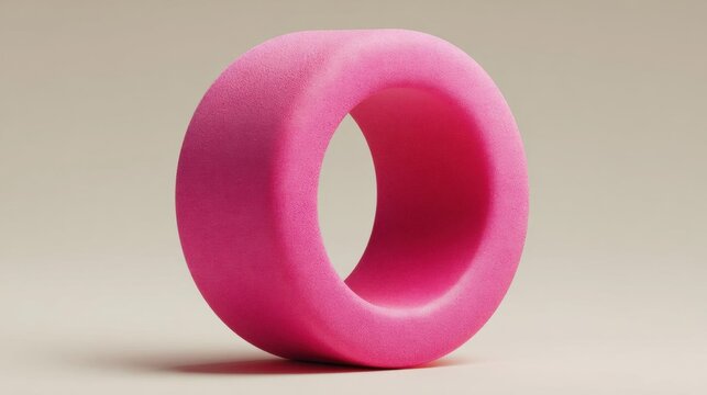 3d rendering of a pink ring. the ring appears to be made of a soft, sponge-like material and has a smooth, curved shape. it is placed on a plain, light beige background.