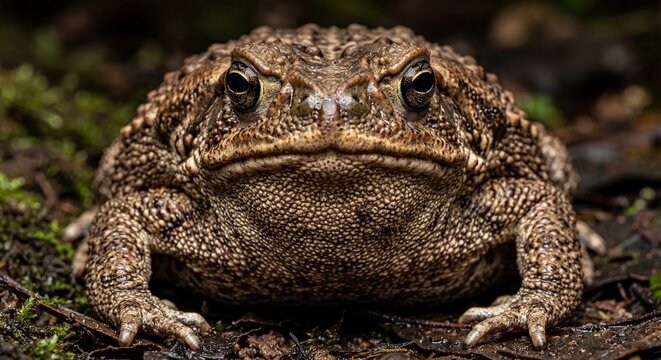 Cururu toad facing forward against a white background
