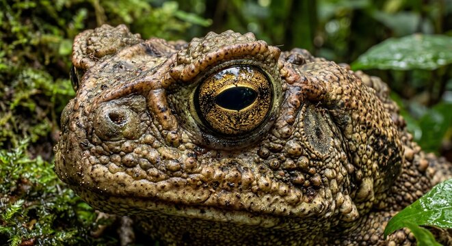 Close-up of a cururu toad in the forest